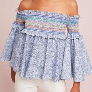 Anthropologie off shoulder floral rainbow top blouse